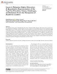Thus, researching into the malaysian practice of international negotiation will help to close the gaps in the literature because: Pdf Issues In Malaysian Higher Education A Quantitative Representation Of The Top Five Priorities Values Challenges And Solutions From The Viewpoints Of Academic Leaders