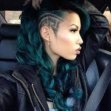 Dark Green Hair With Half Shaven Head Hair Styles Half Shaved Hair Shaved Side Hairstyles