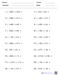 Integers Worksheets Dynamically Created Integers Worksheets Algebra Worksheets Integers Worksheet Subtracting Integers Worksheet