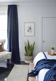 Minted Abstract Art Bedroom Reveal Navy Linen Curtains With Blackout Liner Snake Plant In Basket Luxury Bedding Master Bedroom Bed Linens Luxury Bedroom Drapes