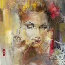 Anna Razumovskaya Hand Signed and Numbered Limited Edition Artist  Embellished Canvas Giclee: "Gold Earring"