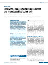 Schulvermeidendes Verhalten Aus Kinder Und Jugendpsychiatrischer Sicht Erscheinungsbild Entstehungsbedingungen Verlauf Und Therapie