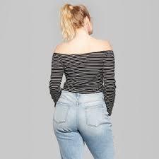 Black And White Striped Off The Shoulder Long Sleeve Top Women S Plus Size Striped Long Sleeve Off The Shoulder Top Wild Fable Black 1x Striped Long Sleeve Plus Size Women Tops