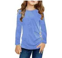 Kids Girls Shirts Crew Neck Long Sleeve Buttons Solid Color Blouses Casual  Loose Tops Size Xxl;12-13Y