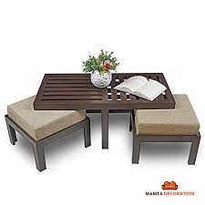 The practical staple of the living room need not be drab when you style with our range of stylish and functional coffee tables will allow you to choose the perfect piece for your living. Mamta Decoration Wooden Coffee Table With 2 Stools For Living Room Gray Cushion Buy Online In Andorra At Andorra Desertcart Com Productid 148847619