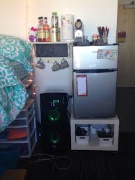 Putting A Table Underneath Your Mini Fridge To Maximize Dorm Space Table From Ikea College Design Organiz College Bound First Year Of College Organization