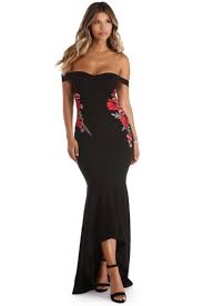 Kenna Black Rose Applique Formal Dress Windsorcloud Casual Formal Dresses Evening Gowns Elegant Dresses