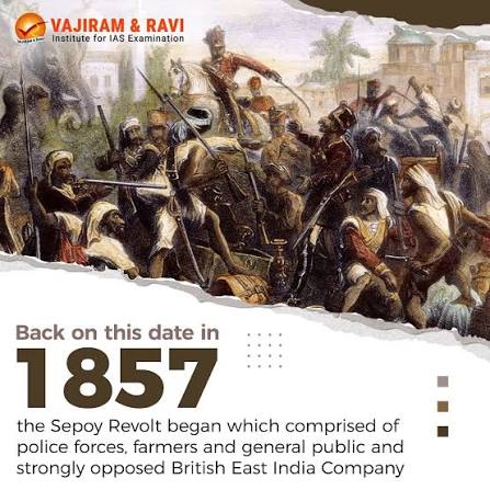 Indian Mutiny, also called Sepoy Mutiny or First War of Independence, started to oppose the British East India Company, which further spread to Delhi, Agra, Kanpur & Lucknow. It began as a