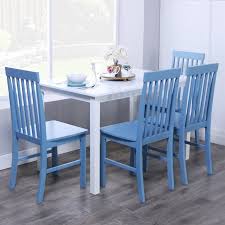 Explore 65 listings for white oak dining table and chairs at best prices. 5 Piece White Wood Kitchen Dining Set With Powder Blue Chairs Tw485pcpb