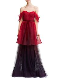 Marchesa Notte Off The Shoulder Ombre Tulle Gown In Red Lyst