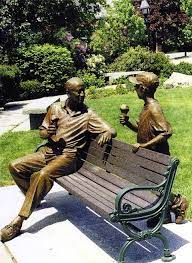 Sharing The Bronze Sculpture Of A Grandfather Seated On A Park Bench Enjoying An Ice Cream Moment With His Grands Wolfeboro Lake Winnipesaukee Winnipesaukee