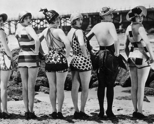 Swimsuit 1920s Beach Fashion 1920s Beach Police Photo Print: Vintage Flapper Swimsuit Decor