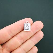 Details About 4 Eye Exam Chart Charms Antique Silver Tone 2 Sided Optometrist Charm Sc426