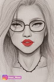 Pencil Portrait Drawing Quick Girl Sketch With Glasses And Bold Red Lipstick Click To See More On I Portrait Drawing Pencil Portrait Drawing Pencil Portrait