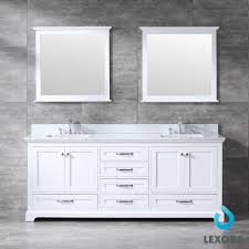 This oak and plywood constructed vanity set offers ample storage space with soft closing doors for convenience. 80 Inch Dukes Double Bathroom Vanity White Color With Mirror
