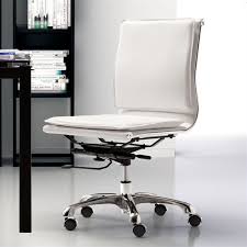 A pneumatic seat height adjustment lever lets you easily position the chair at a height that is most comfortable for you. Zuo Lider Plus Modern Leatherette Armless Office Chair In White 215219