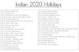 2020 Indian Holidays Calendar Calendar Printables Calendar 2020 Free Printable Calendar