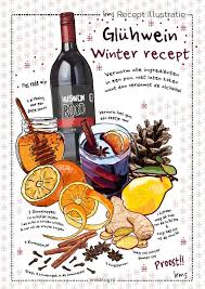 Gluhwein Een Warm Recept Voor De Wintermaanden Geillustreerd Door Irms Rode Wijn Met Citrus En Kruiden Geven Een Voedsel Illustraties Gluhwein Eten En Drinken