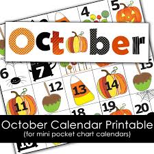 Free October Calendar Printables For Mini Pocket Chart Calendar Calendar Printables Pocket Chart Preschool Calendar
