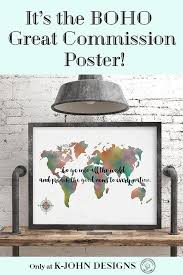 Great Commission Poster Boho Watercolor World Map Print Water Color World Map Bible Verse Decor World Map Poster