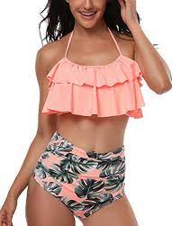 Tempt Me Women Two Piece Swimsuits High Waisted Bikini Flounce Halter Tummy Control Ruffle Bathing Suit Feedlinks Net Global Site Swimsuits High Waisted Ruffle Swimsuit High Bikini