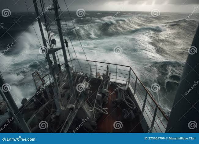 Ship during Strong Hurricane , a Lot of Splashes. View from Bridge Stock Illustration - Illustration of weather, ship: 275609799