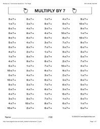 Multiply By 7 Multiplication Math Worksheets With 6 Different Styles To Choose From Math Worksheets Kumon Math Math Multiplication Worksheets