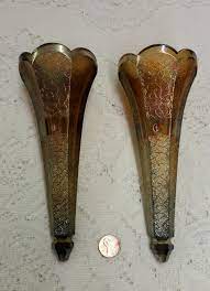 Rare Antique Auto Car Flower Bud Vases Carnival Glass Sconce Set For Model T A Rare Antique Carnival Glass Bud Vases