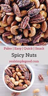 Spicy Nuts Quick Easy Paleo Whole30 Snack Recipe Snack Mix Recipes Spicy Nuts Whole 30 Snacks