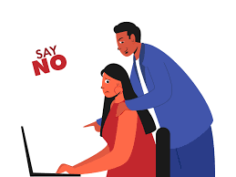 Cartoon Man Touching Woman Shoulder At Workplace, Sexual Harassment In  Office Concept. 23327952 Vector Art at Vecteezy