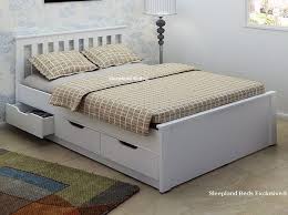 White Wooden Storage Bed Frame With Drawers 4ft6 Double White Wooden Bed Bed Frame With Storage Double Bed With Storage