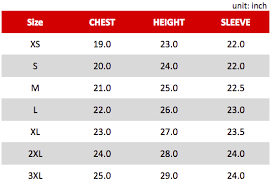 size charts eraine creative custom clothing