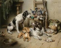 An English Pointer A Dachshund And An English Springer Spaniel After The Hunt Carl Reichert Oil Painting Cutepaintings Dog Paintings Dog Art Dachshund Art