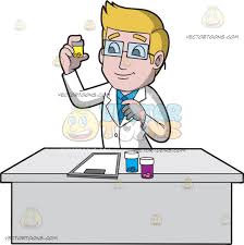 A Male Pharmacist Checking A Medicine Container Men With Blonde Hair White Lab Coat Blue Shirt Dress