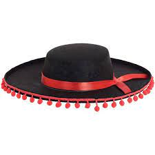 Black Spanish Hat With Ball Fringe Spanish Hat Fancy Dress Accessories Dancer Fancy Dress