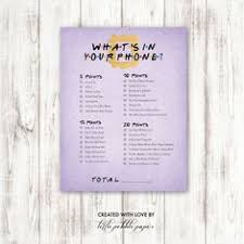 Friends What S In Your Phone Bridal Shower Game Friends Etsy