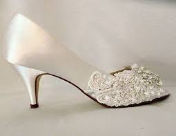 Missy Satin Low Heel Peep Toe Wedding Shoes With Embroidered Lace And Swarovski Crystals Satin Wedding Shoes Comfy Wedding Shoes Wedding Shoes Lace