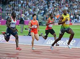 100m sprint final at the 1936 berlin olympic games was won by american jesse owens. Usain Bolt In London 2012 Olympics 100m Final With Yohan Blake Daily Mail Online