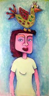 Woman with Green Dress and a Bird