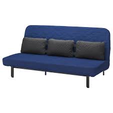 You can push the two separate back cushions partially or all the way. Nyhamn Sleeper Sofa With Triple Cushion With Foam Mattress Skiftebo Blue Ikea