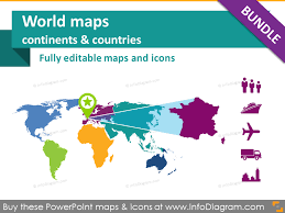 Powerpoint Template World Maps Continents Countries Population Transport Icons Powerpoint Data Charts World Map Continents