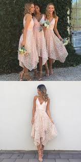 A Line Spaghetti Straps Asymmetrical Pink Lace Bridesmaid Dress Lace Bridesmaid Dresses Red Bridesmaid Dresses Short Bridesmaid Dresses