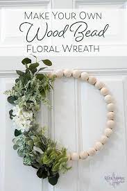 Make Your Own Wood Bead Floral Wreath Diy Decor Craft Tutorial Using Split Wood Balls A Wreath Ring And Floral Pic Wreaths Wood Wreath Christmas Wreath Craft