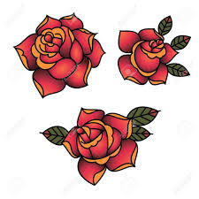 This artwork would look like a traditional rose, and some guys like to include the stem and thorns for added effect. Oldschool Traditional Tattoo Vector Red Roses With Leaves Royalty Free Cliparts Vectors And Stock Illustration Image 121799858