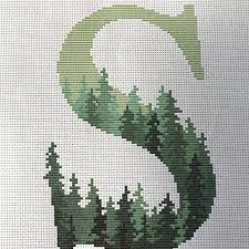 Forest cross stitch, modern cross stitch. Embroidery Pattern Landscape Forest Nordic Cross Stitch Etsy In 2021 Cross Stitch Alphabet Patterns Cross Stitch Letter Patterns Monogram Cross Stitch
