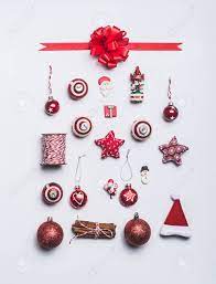 5 out of 5 stars. Christmas Ornaments Flat Lay Composition On White Background Top View Red Christmas Decoration And Gift Wrapping And Package Objects Festive Minimal Pattern Layout Stock Photo Picture And Royalty Free Image Image 109234370