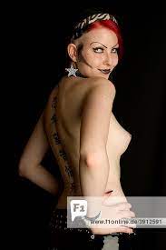 Women, Gothic, standing, bare breast, back, tattooed