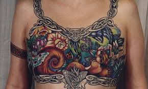 A mastectomy tattoo is an artistic tattoo that is drawn on top of the breast area to cover mastectomy scars. Photo Of Breast Cancer Survivor S Tattooed Chest Is Shared By Thousands After Facebook S Attempts To Ban It Daily Mail Online