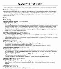 Warehouse Assistant Manager Resume Example Livecareer