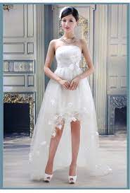 Discount Hi Low Strapless Beach Wedding Dresses With Floral Embellished Short Front Long Back Sheer White Bridal Gowns See Through Simple 2014 White Dresses For Wedding Dresses High Low Strapless Wedding